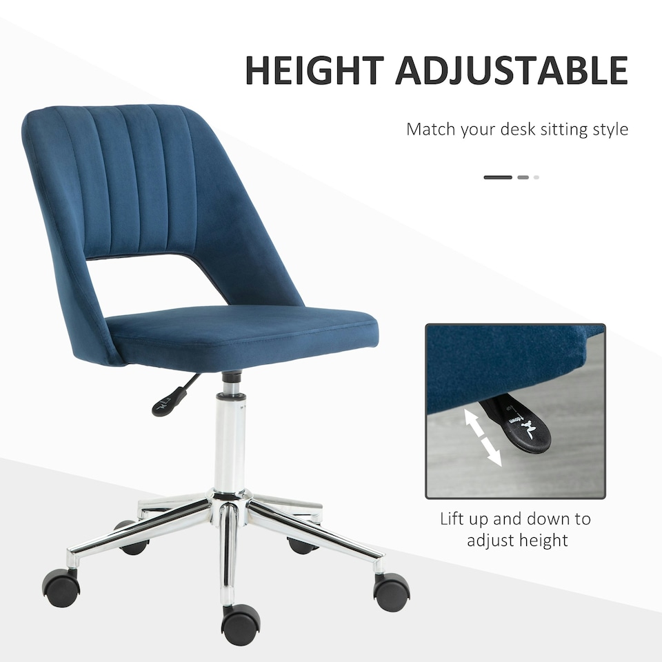 image 1 of Vinsetto Mid-Back Swivel Home Office Chair Scallop Computer Chair Dark Blue