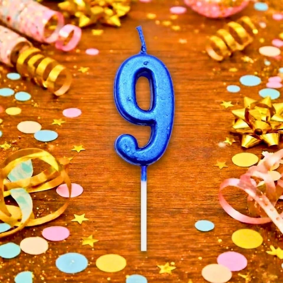 image 1 of Blue 9 Number Candle  Birthday Anniversary Party Cake Decorations Topper | Blue