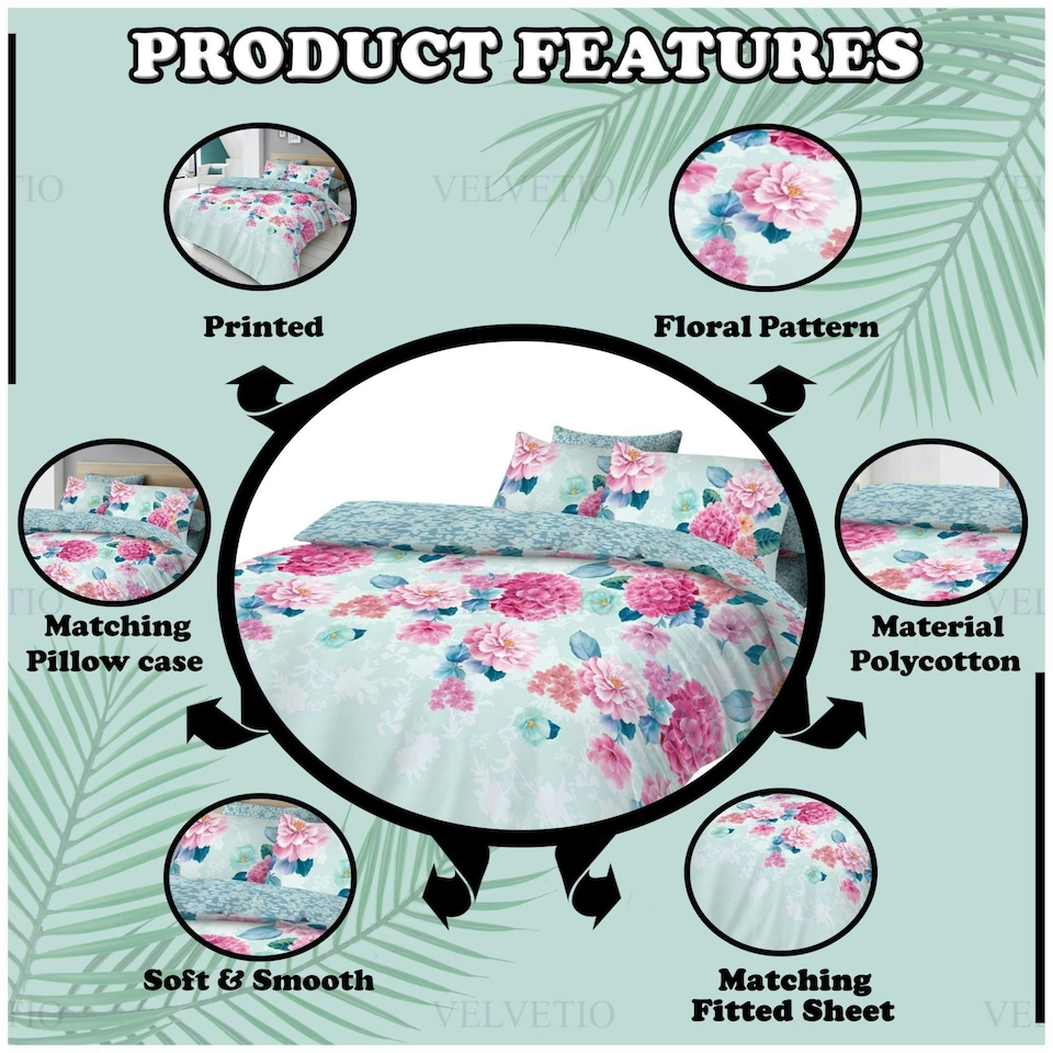 image 1 of VELVETIO Edith Complete Duvet Cover Set with Fitted Sheet Breathable Bedding Quilt Blue | King