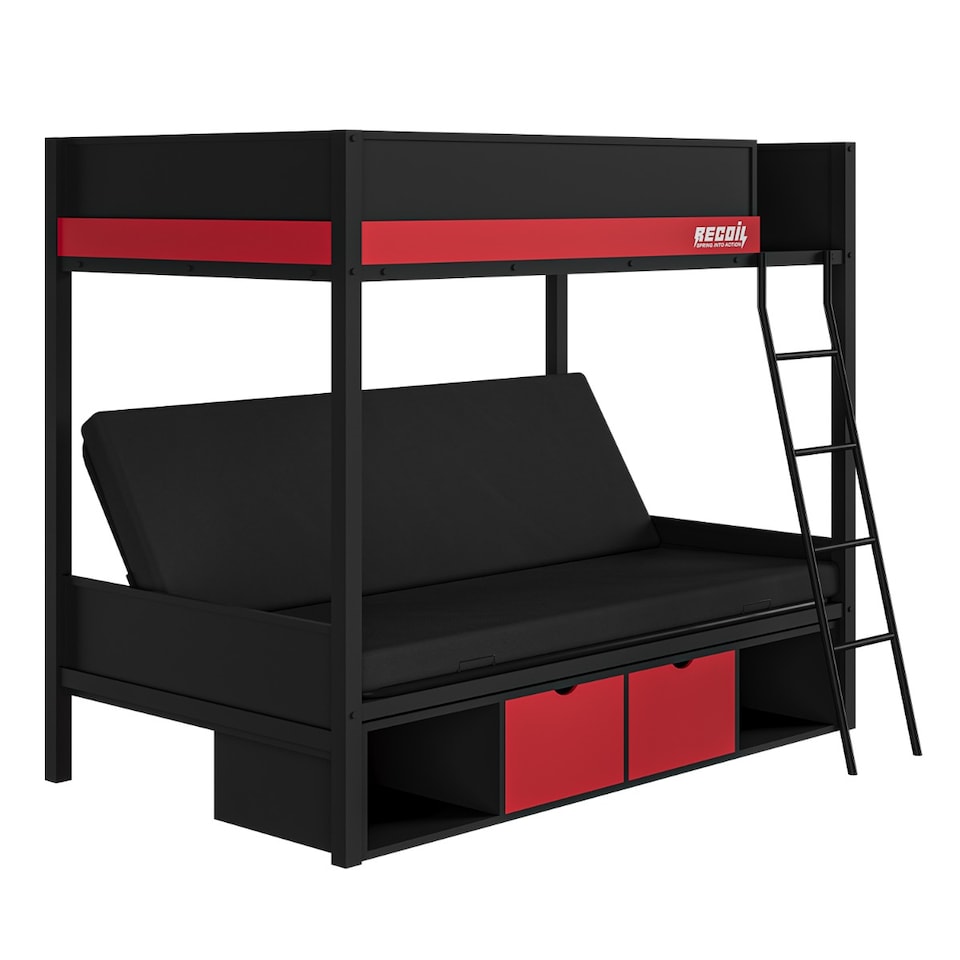 image 1 of Recoil Nova Storage Gaming Metal Bunk with Futon Black & Red