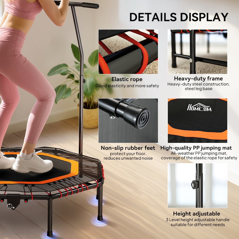 image 1 of HOMCOM Foldable Trampoline w/ Adjust Handle, Max Load 150 KG, Orange | Orange