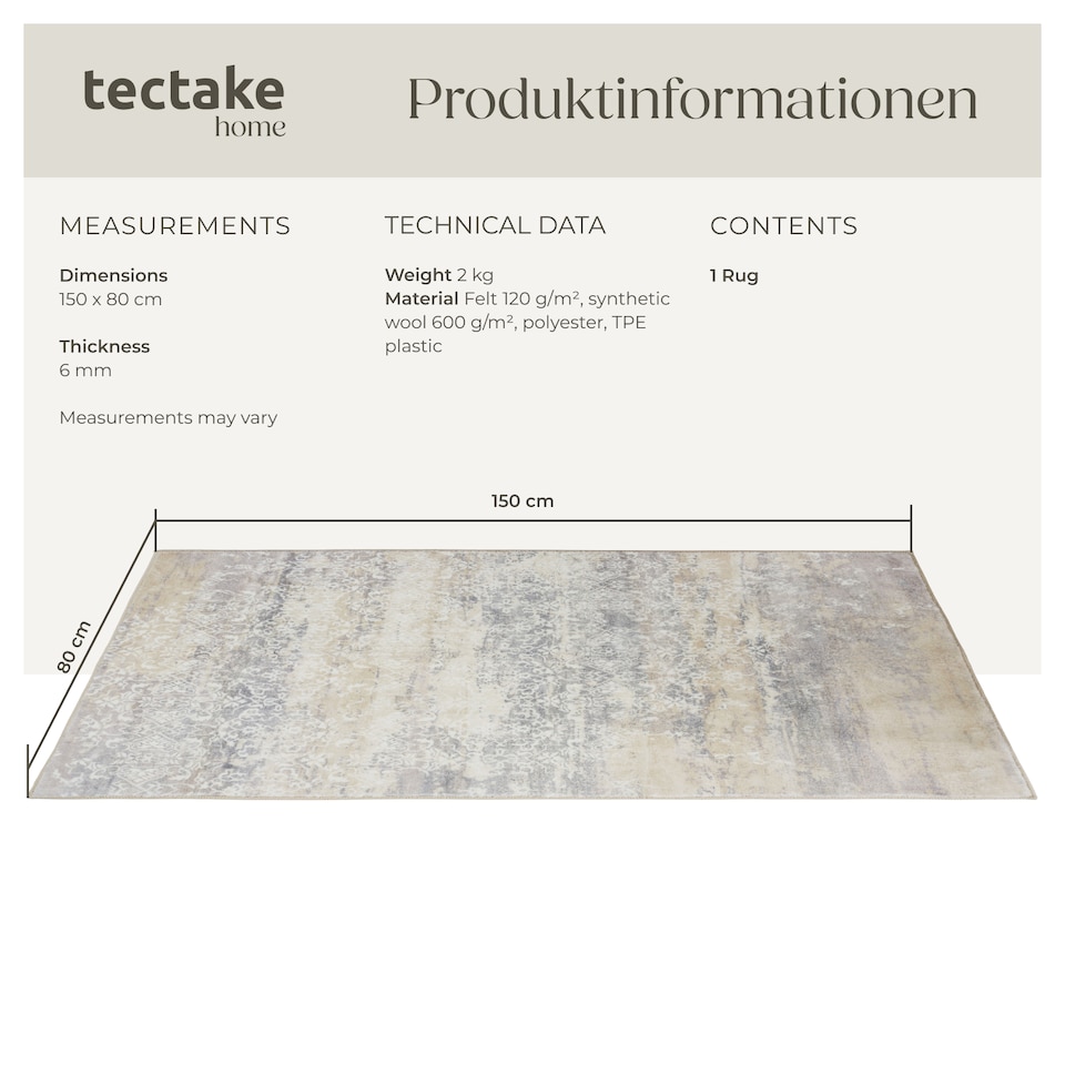 image 1 of Washable Rug Dalia - various sizes, faded pattern, easy-care short pile, non-slip | Cream | beige | 80 x 150 cm | 1