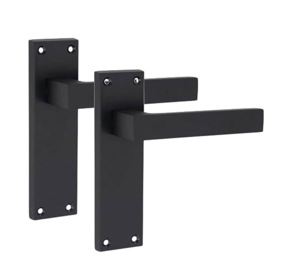 image 1 of Golden Grace 4 Pairs Victorian Straight Delta Door Handles Latch in Matt Black - 150mm x 40mm Backplate | Black | 4 Pairs