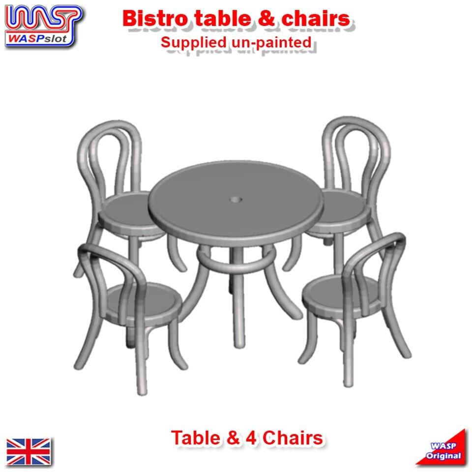 image 1 of Slot Car Trackside Scenery Bistro Table and 4 x Chairs 1:32 Scale Wasp