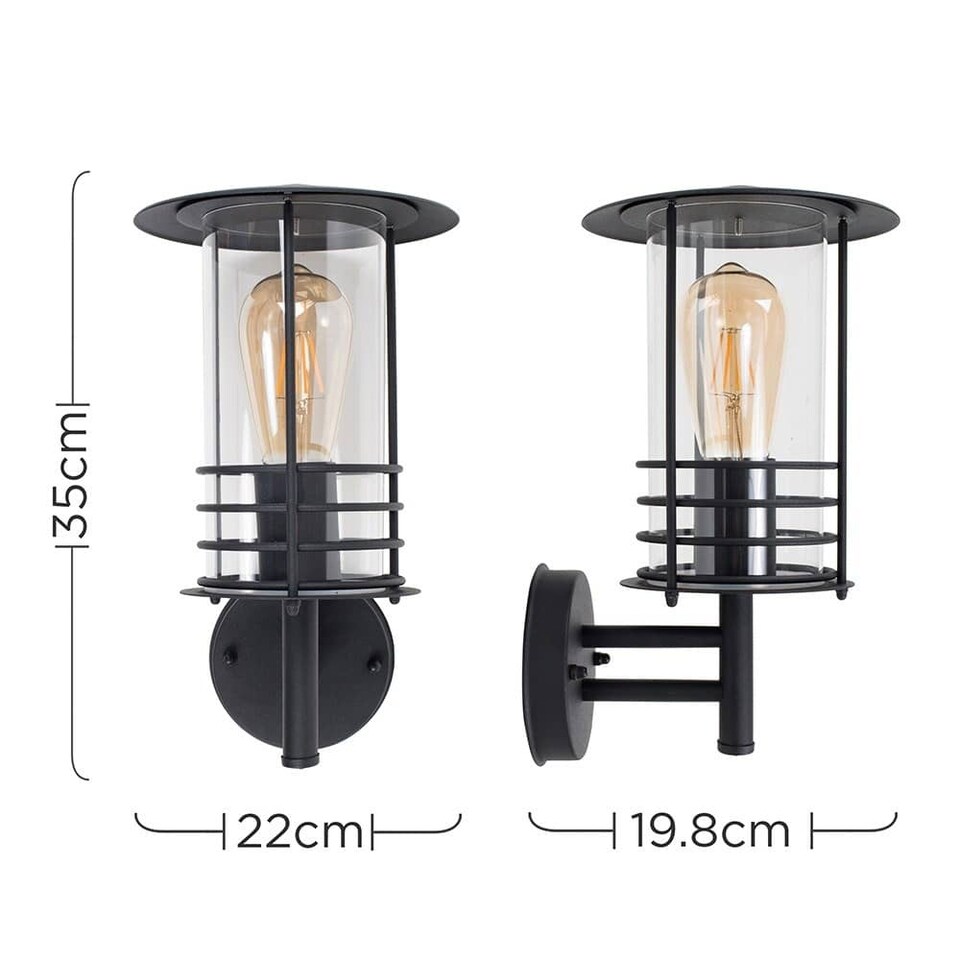 image 1 of ValueLights Dorset IP44 Black Fisherman's Lantern Cage Outdoor Wall Light | Black
