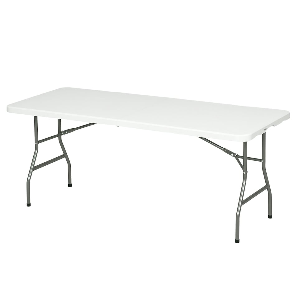 image 1 of Outsunny Folding Garden Table, 180 x 75cm Rectangular HDPE Outdoor Picnic Table for 6, Metal Frame for Patio, Park, White | White | White
