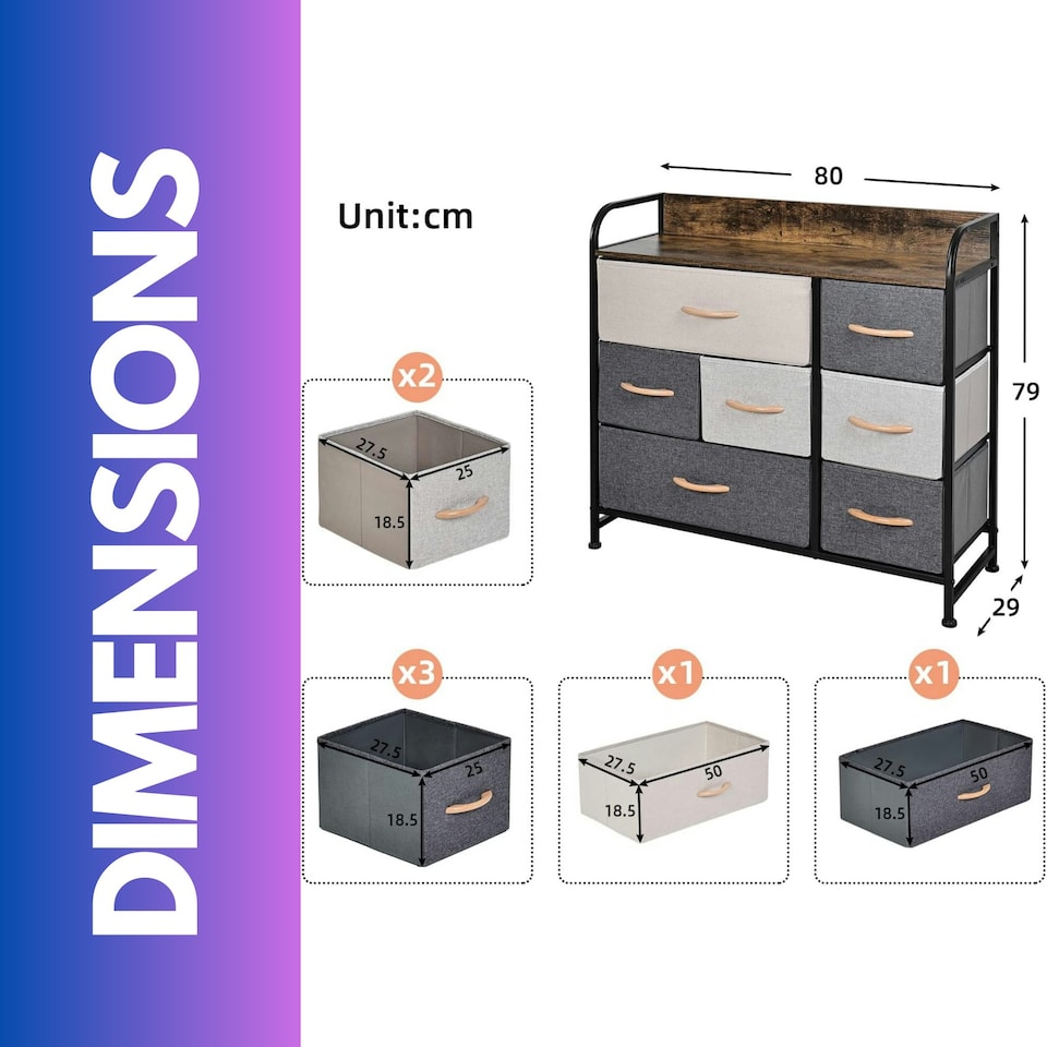 image 1 of 7 Fabric Drawer Bedroom Dresser Storage Organiser Rustic Brown | Brown