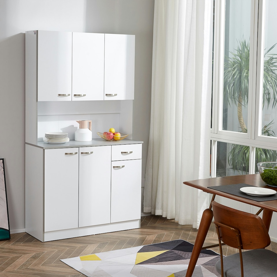 image 1 of HOMCOM Freestanding Kitchen Cupboard, Storage Cabinet with Doors White