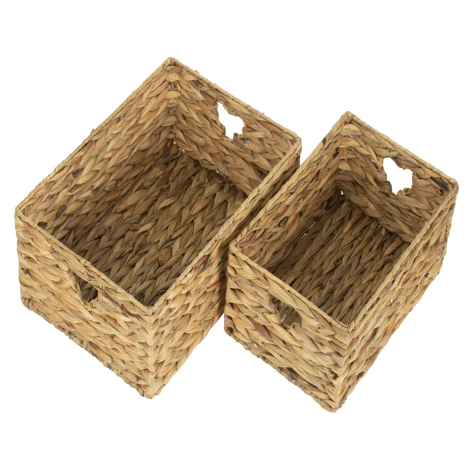 image 1 of Set of 2 Shallow Water Hyacinth Storage Basket Brown