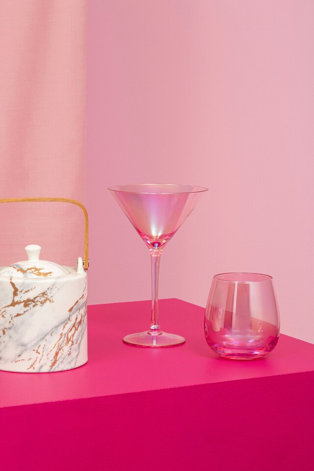 image 1 of Interiors by Premier Set of 4 Translucent Pink Glass Tumbler, Glassware Drinking Glasses, Unique Drinking Glasses, Tumbler Glasses
