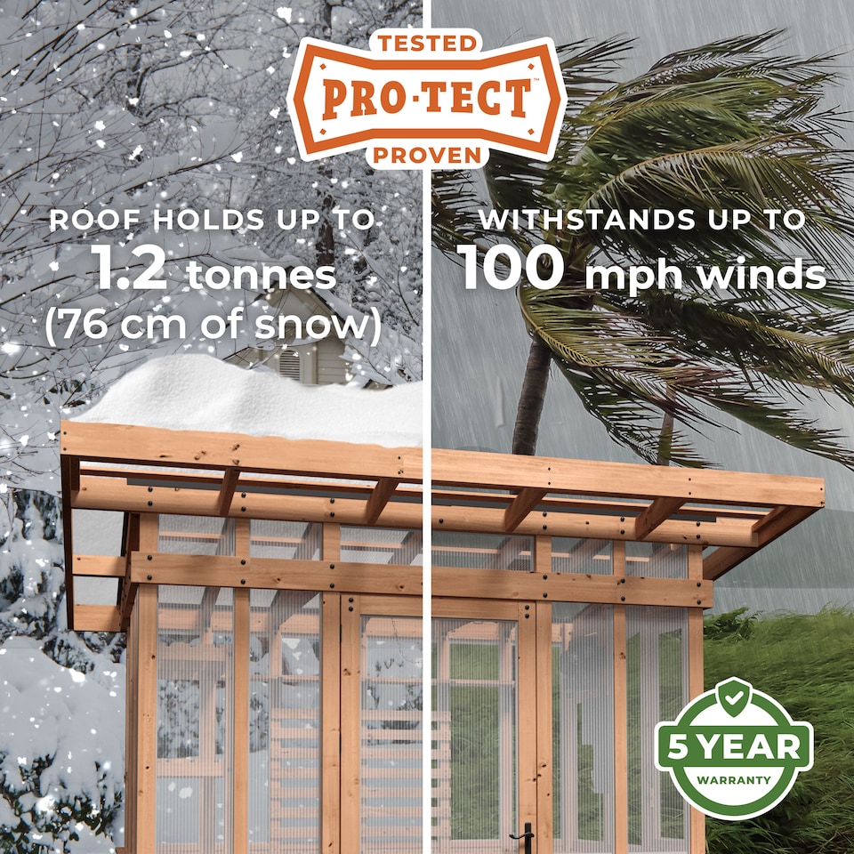 image 1 of Backyard Discovery Poppy Cedar Wood Polycarbonate Greenhouse with Pergola Front and Powerport 2.7m x 1.7m (9ft x 6ft)