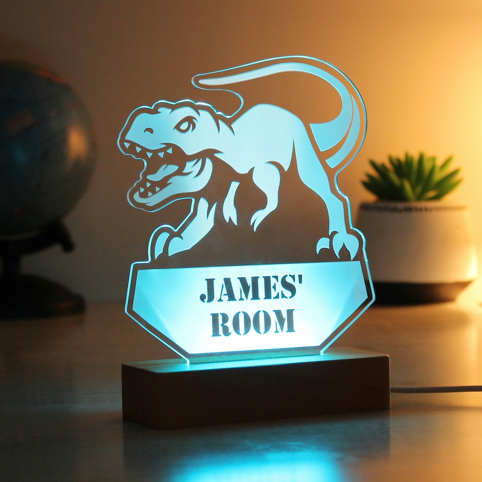 image 1 of Personalised Dinosaur Wooden Based LED Light