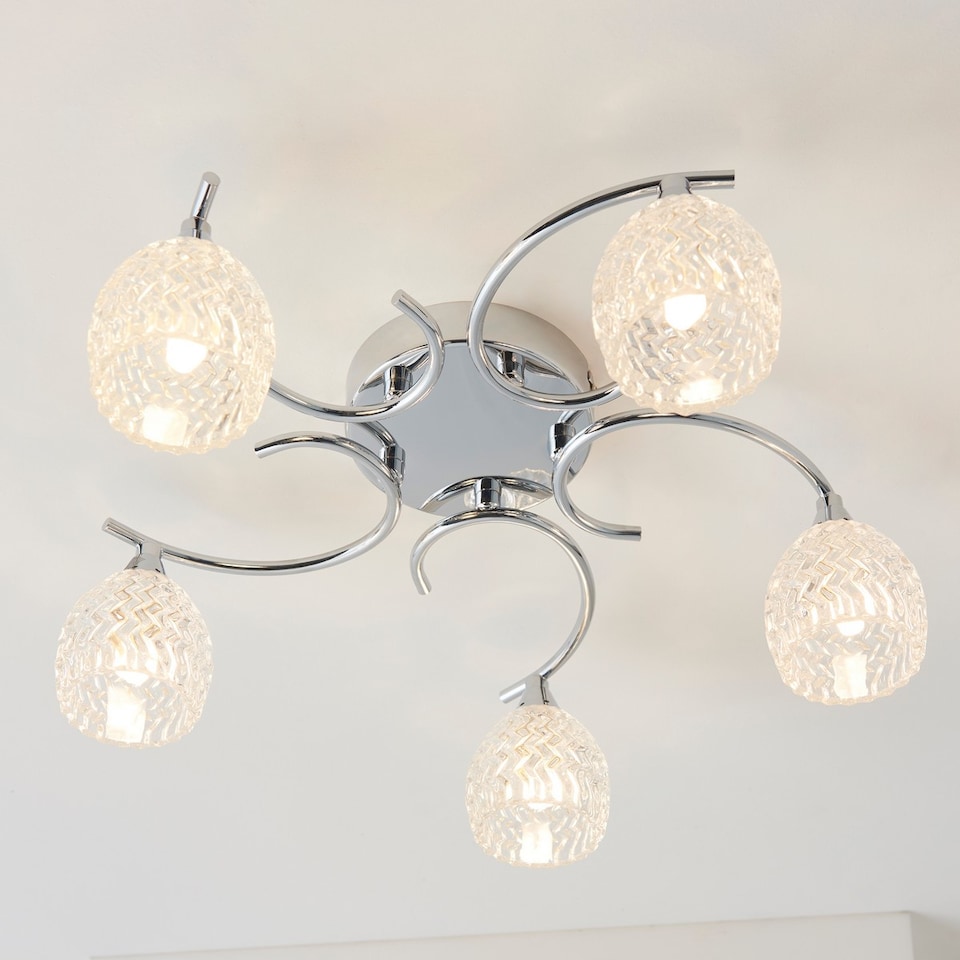 image 1 of Boyer 5 Light Semi Flush Multi Arm Ceiling Light Chrome, G9