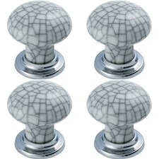 4x Porcelain Mushroom Cupboard Door Knob Glaze Design Polished & Matt Chrome