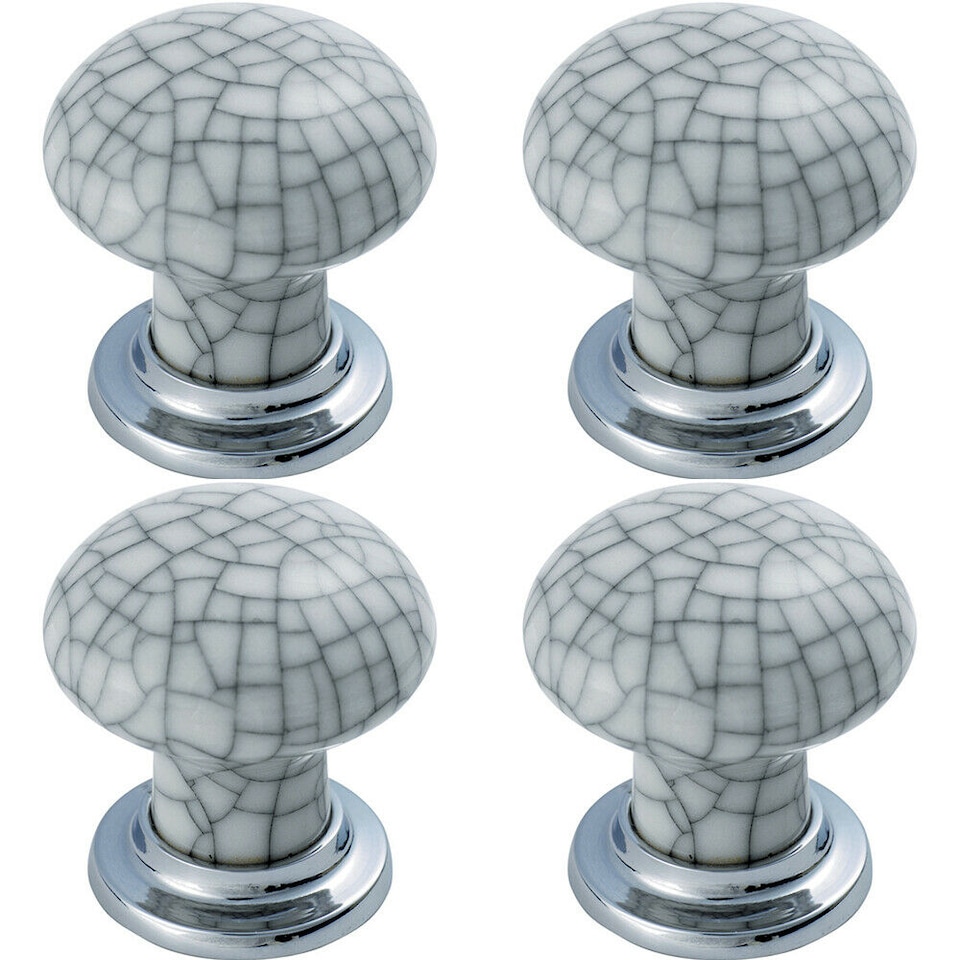 image 1 of 4x Porcelain Mushroom Cupboard Door Knob Glaze Design Polished & Matt Chrome