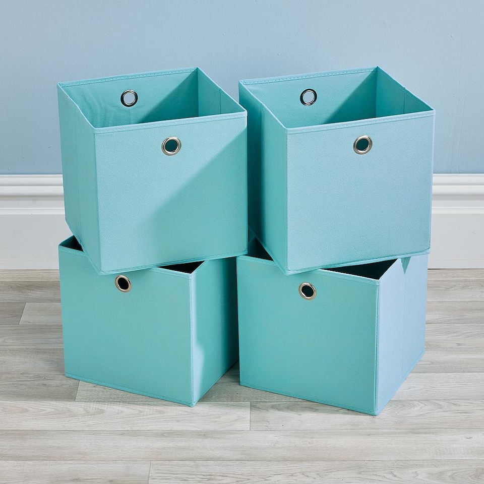 image 1 of Folding Square Storage Utility Box Drawer 4 Piece Fabric Cube Set | Blue | Blue
