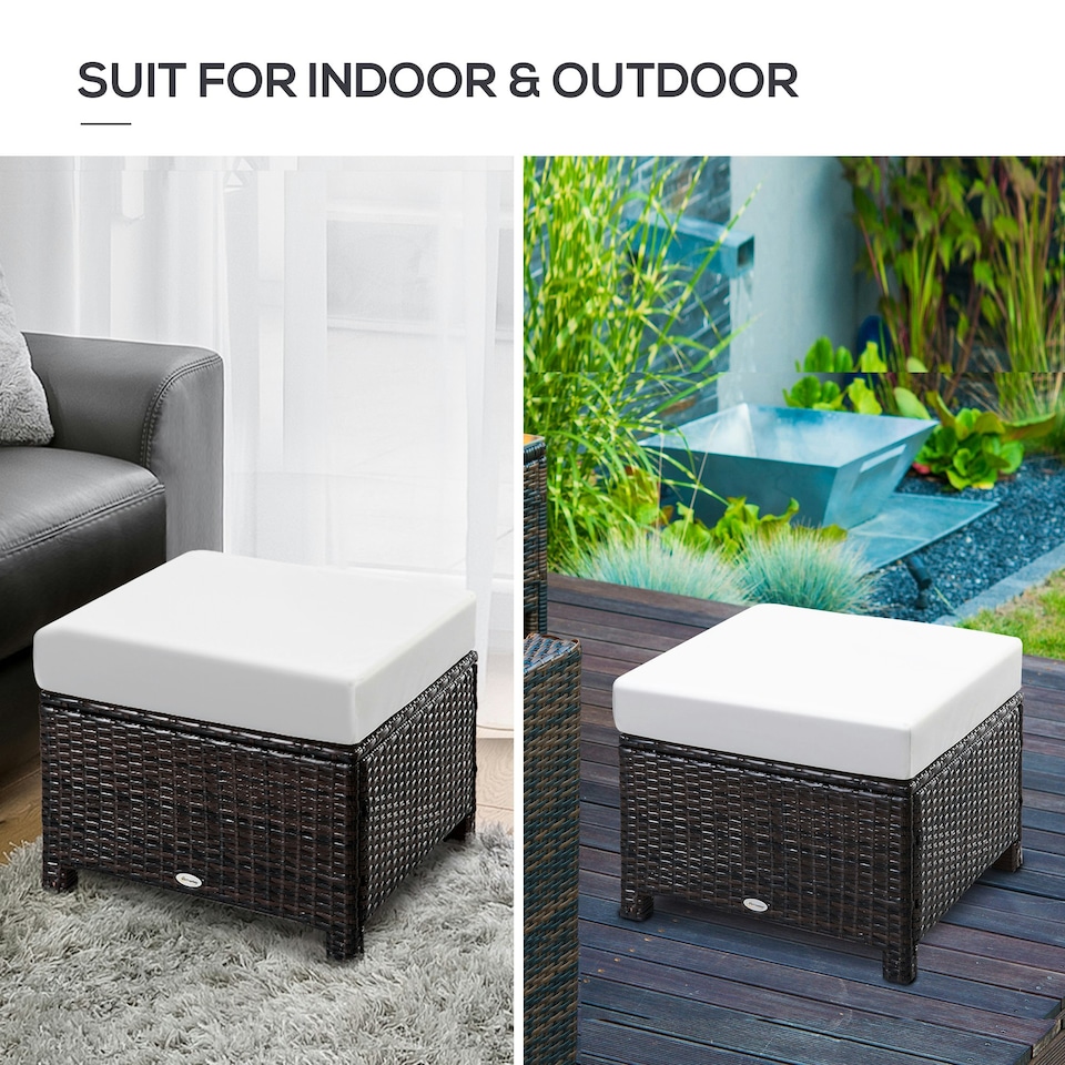 image 1 of Outsunny Rattan Footstool Wicker Ottoman w/ Padded Seat for Backyard Garden