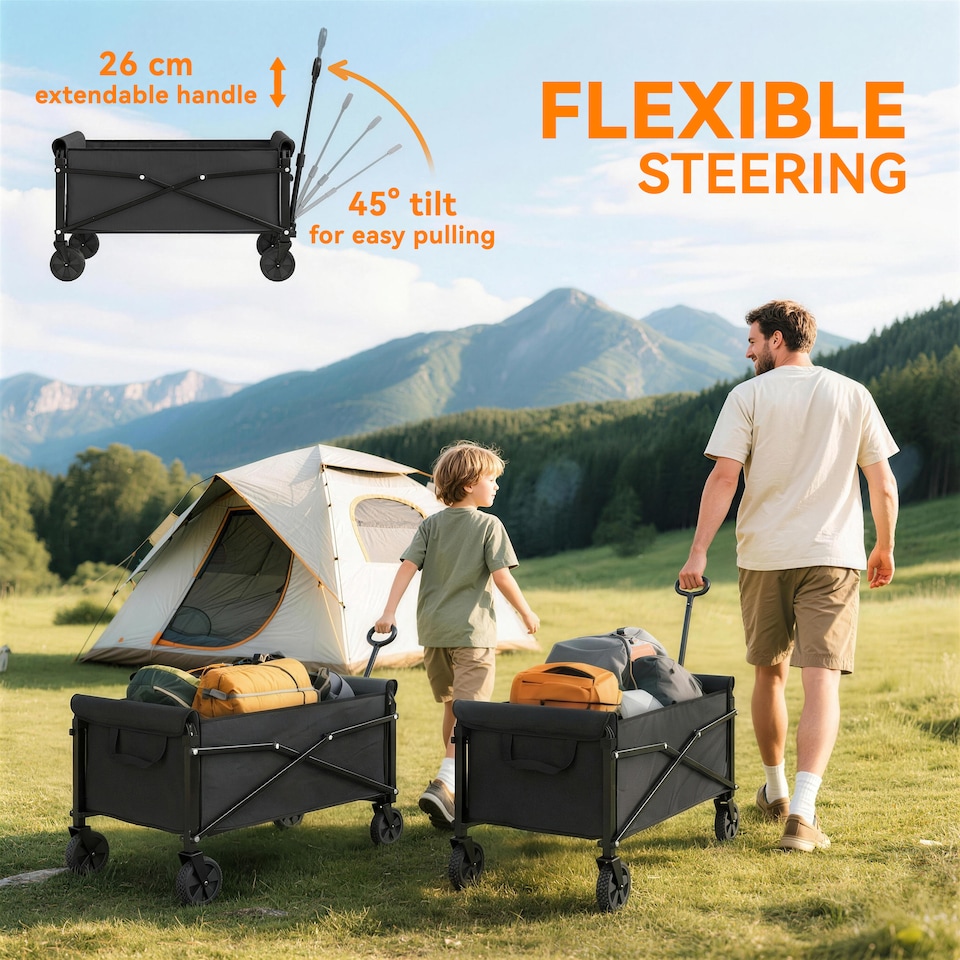 image 1 of Outsunny 81L Festival Trolley on Wheels, Garden Folding Trolley Cart | Black | Black | 78 x 47.5 x 92 cm