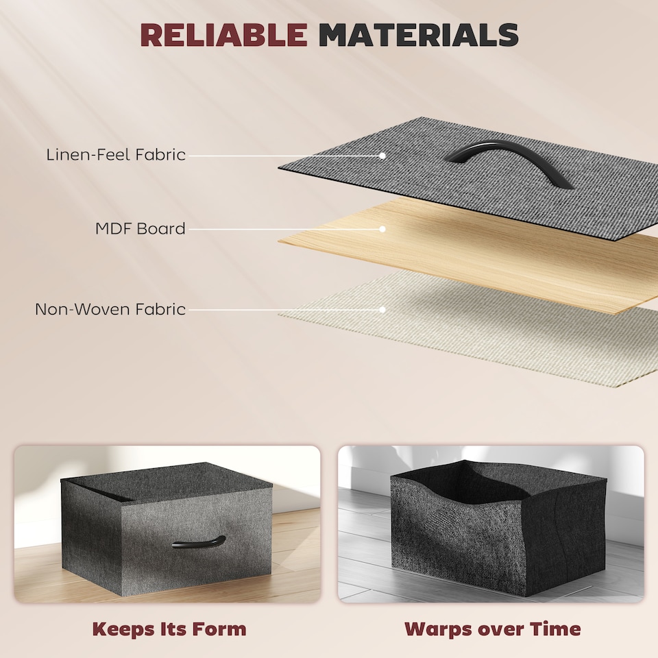 image 1 of HOMCOM Chest of Drawers, Dresser for Bedroom with 5 Fabric Drawers, Tall Storage Unit with 4 Pockets, 2 Hooks and Steel Frame for Living Room, Hallway, Charcoal Grey | Grey | Charcoal grey