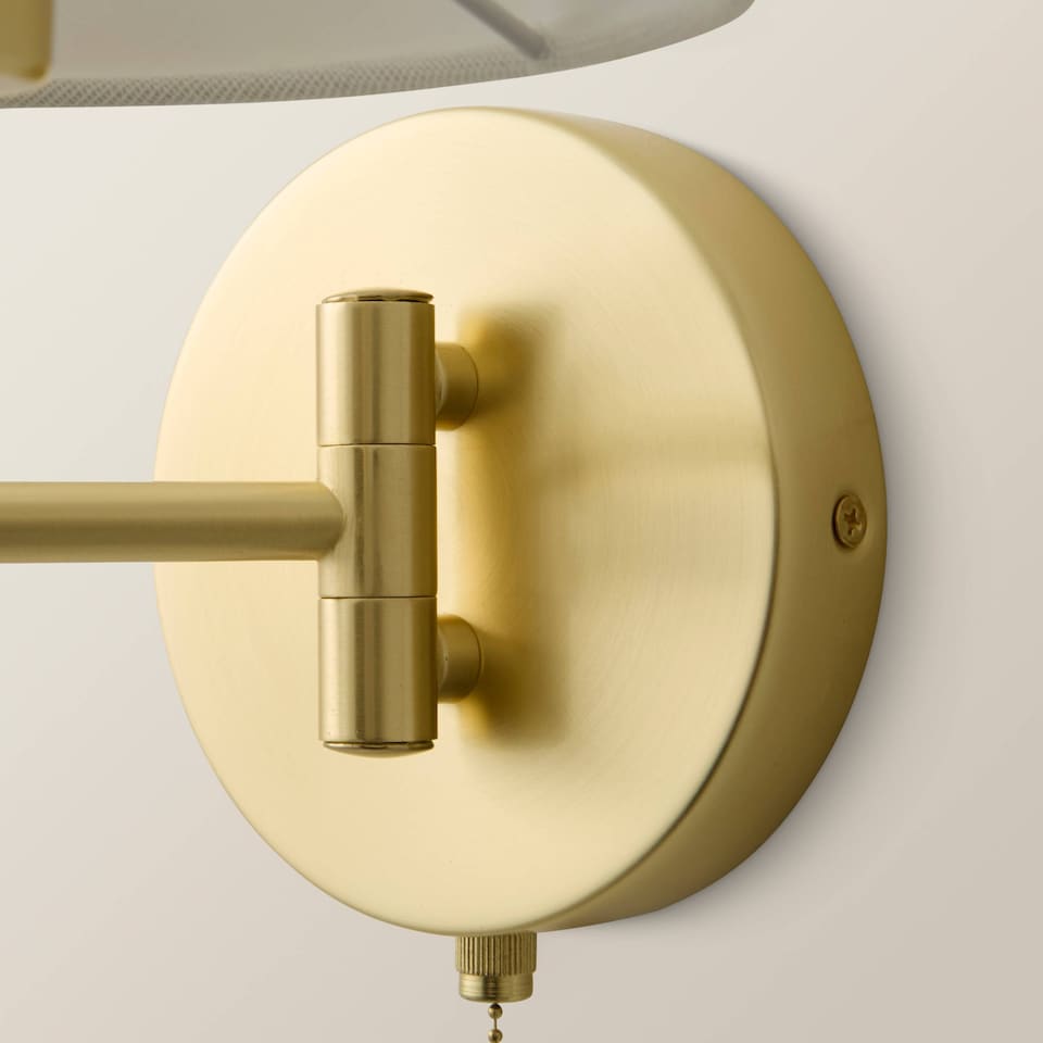 image 1 of ValueLights Sonia Pair Gold Swing Arm Wall Lights Taper Shade | Gold