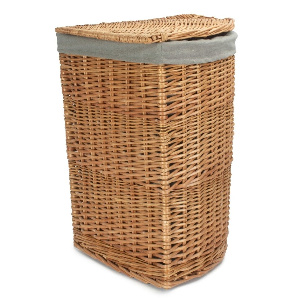 image 1 of Large Light Steamed Wicker Corner Linen Basket with Grey Sage Lining Grey | Grey