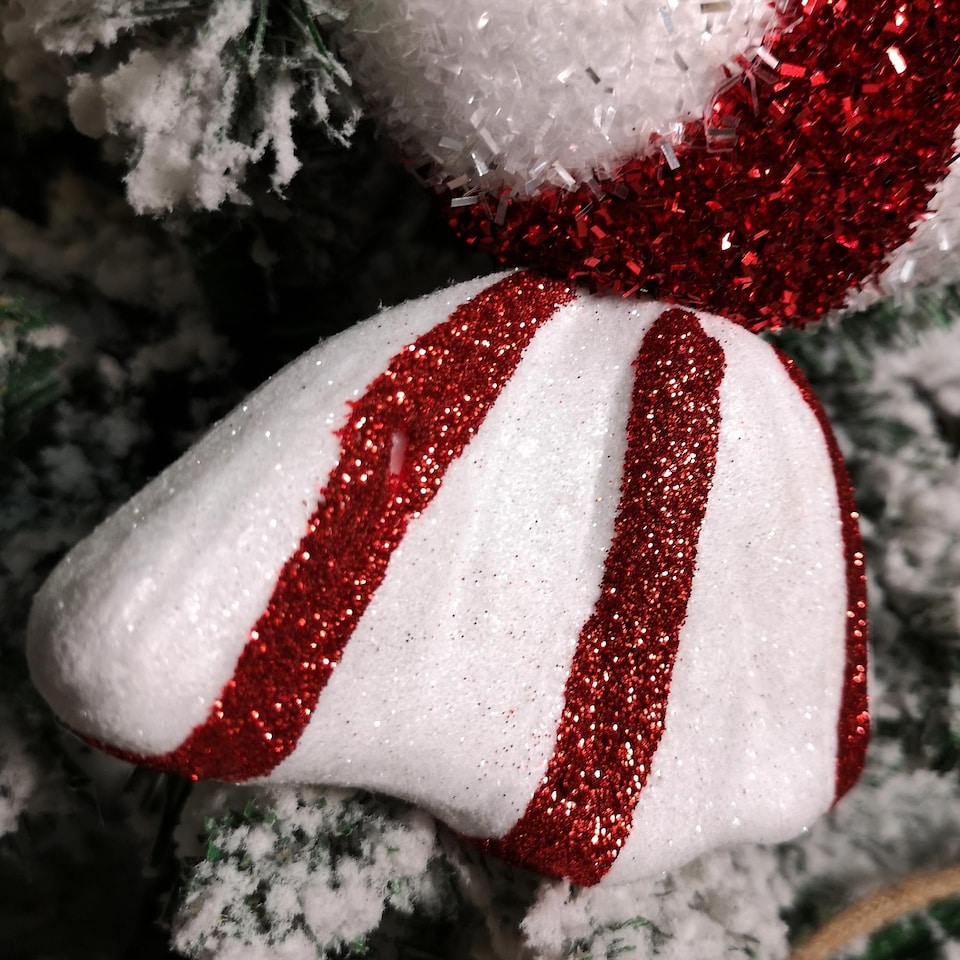 image 1 of 28cm Red and White Glitter Candy Stripe Sweet Hanging Christmas Decoration