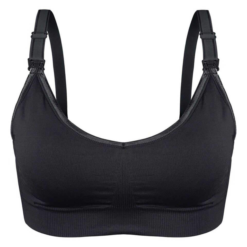 image 1 of Soft & Comfortable Wireless Nursing Bra with Easy Open Clips - Medium / Black