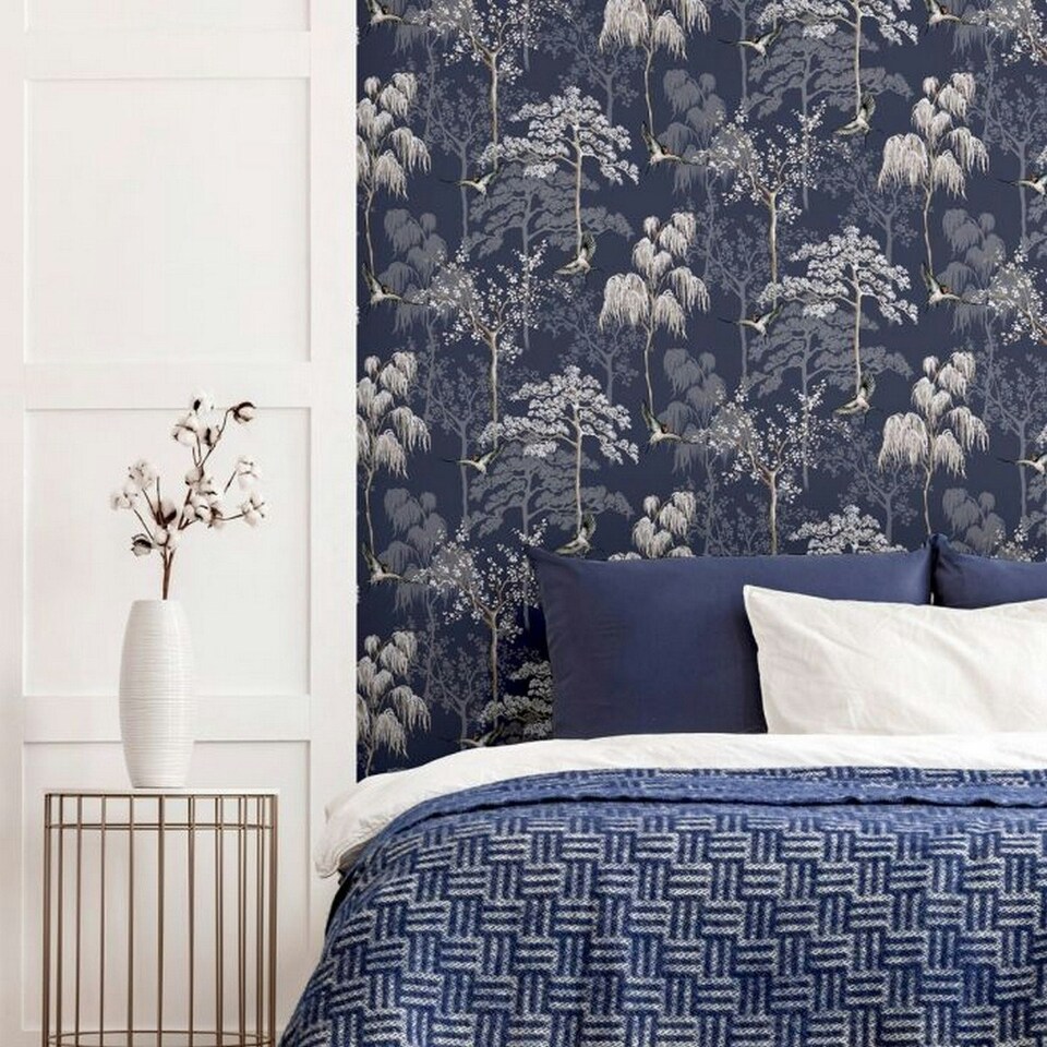 image 1 of Arthouse Japanese Garden Wallpaper - Navy - One Size Blue