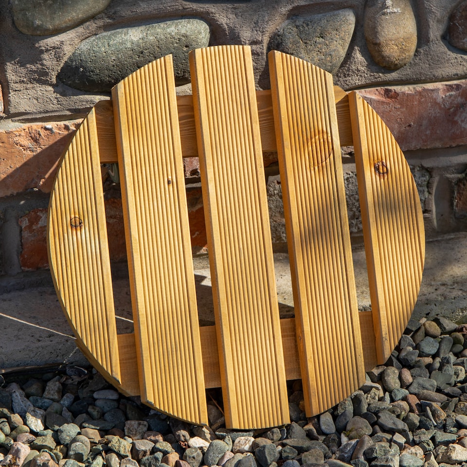 image 1 of Tom Chambers Handcrafted Heavy Duty Round Traditional Wood Garden Patio Plant Flower Pot Stand Caddy Trolley Dolly on Strong Metal Castor Wheels 40cm