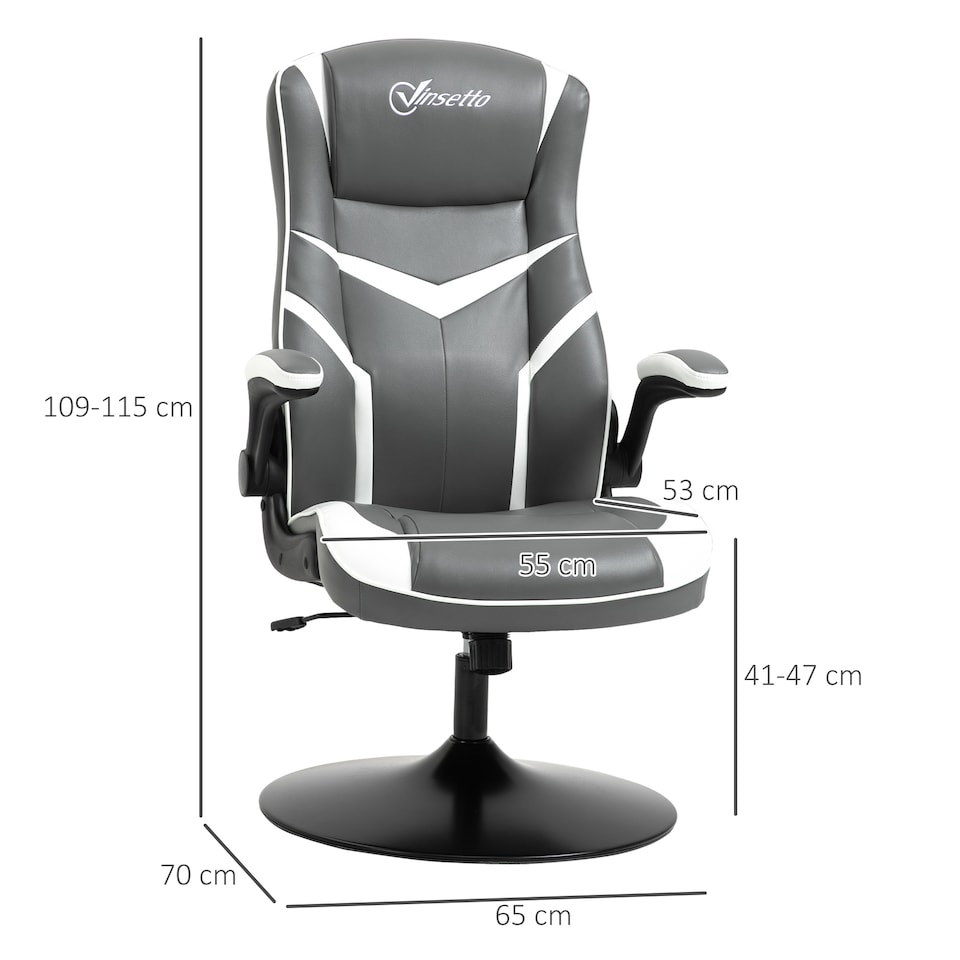 image 1 of Vinsetto Gaming Chair Ergonomic Computer Chair with Adjustable Height Pedestal Base, Home Office Desk Chair PVC Leather Exclusive Swivel Chair Grey