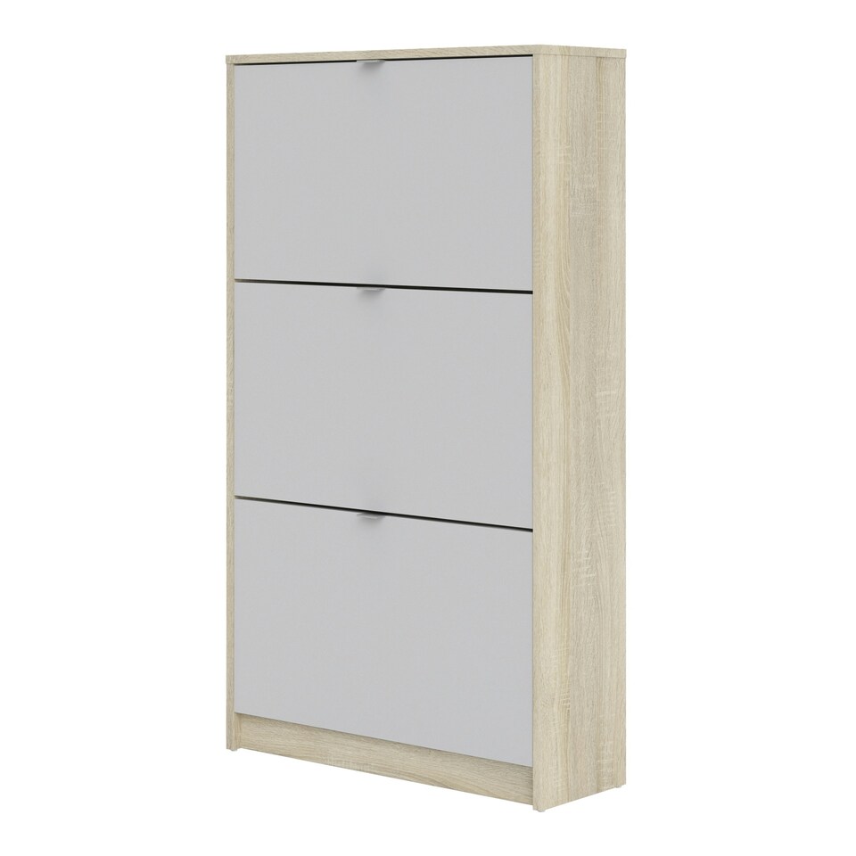 image 1 of Shoes Shoe Cabinet 3 Flip Down Doors and 2 layers Oak structure White