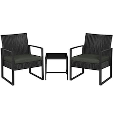 Yaheetech 3-Piece Patio Set Rattan Chairs & Table Black/Grey
