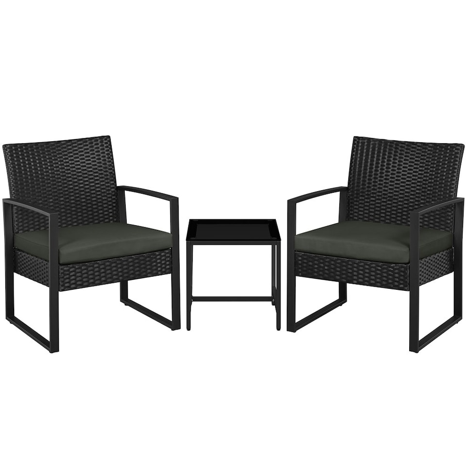 image 1 of Yaheetech 3-Piece Patio Set Rattan Chairs & Table Black/Grey