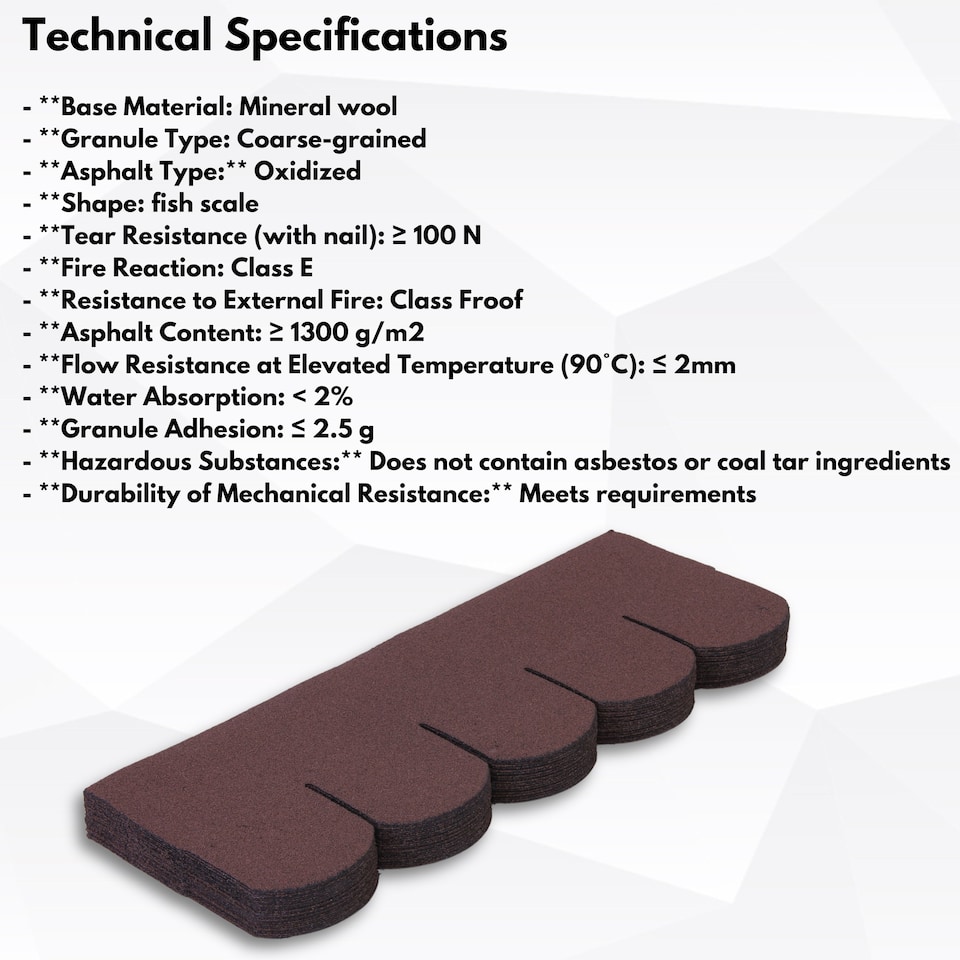 image 1 of Premium Asphalt Roof Shingles - Fish Scales Design 80 x 31.5 cm Weather Resistant Roofing Felt (25 Pcs)