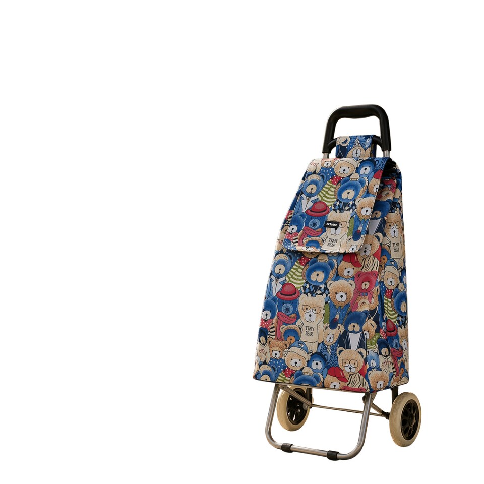 image 1 of Travel Teddybear Shopping Trolley - Dimensions for the Frame and the Bag are Included Blue with Red