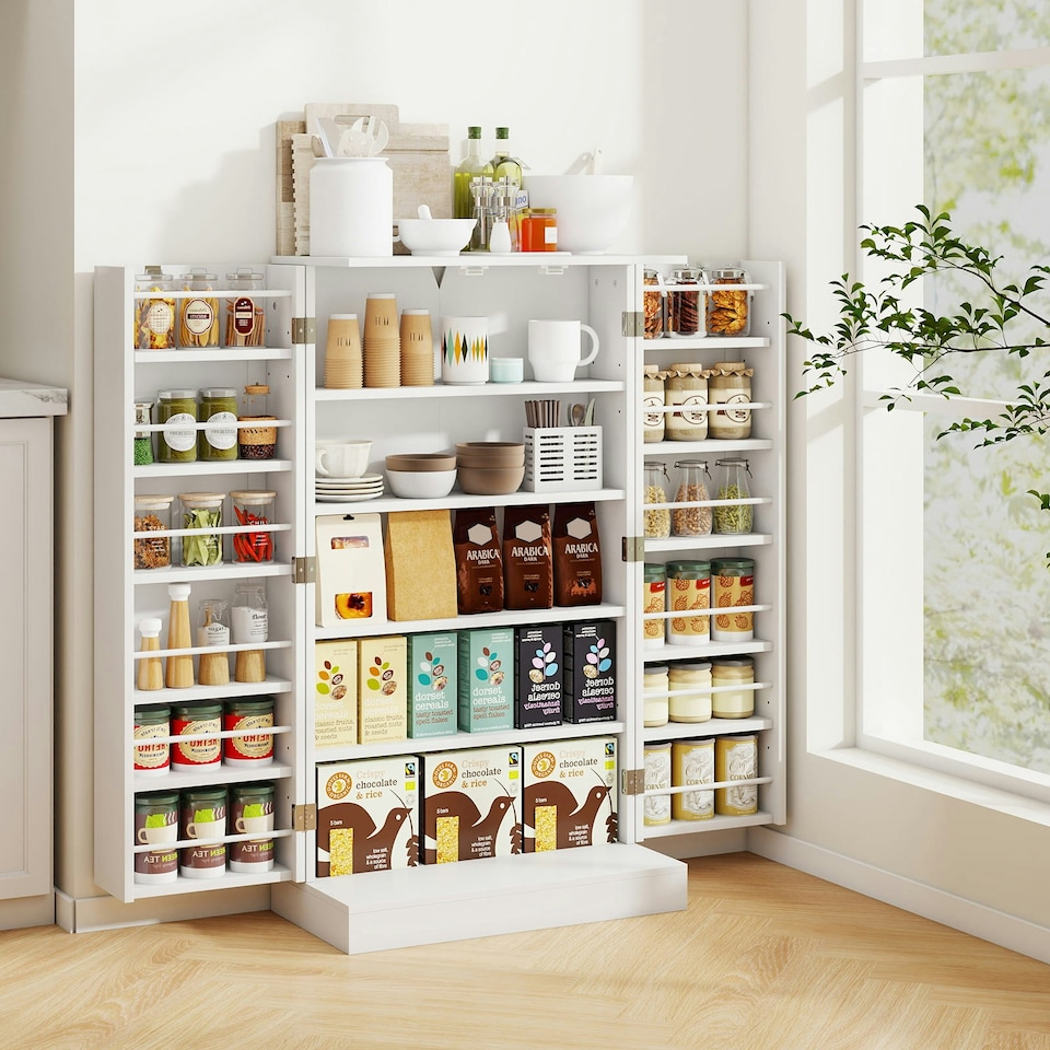 image 1 of COSTWAY Kitchen Cupboard Buffet Pantry Cabinet with Countertop White