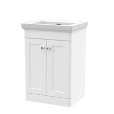 Balterley Swynnerton Traditional 2 Door Floor Standing Vanity Unit with Basin, Satin White, 500mm
