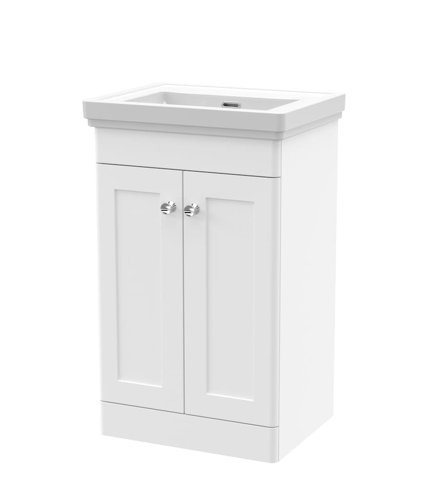 image 1 of Balterley Swynnerton Traditional 2 Door Floor Standing Vanity Unit with Basin, Satin White, 500mm