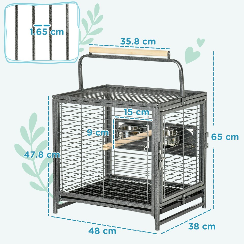 image 1 of PawHut Parrot Cage, Travel Carry Pet Bird Cage Cockatiel w/ Metal Handle