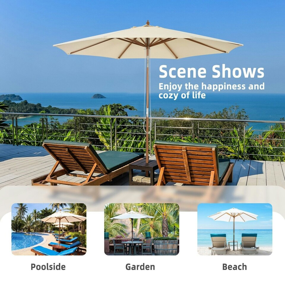image 1 of COSTWAY 3M Outdoor Patio Umbrella Garden Parasol w/ 8 Ribs N/A