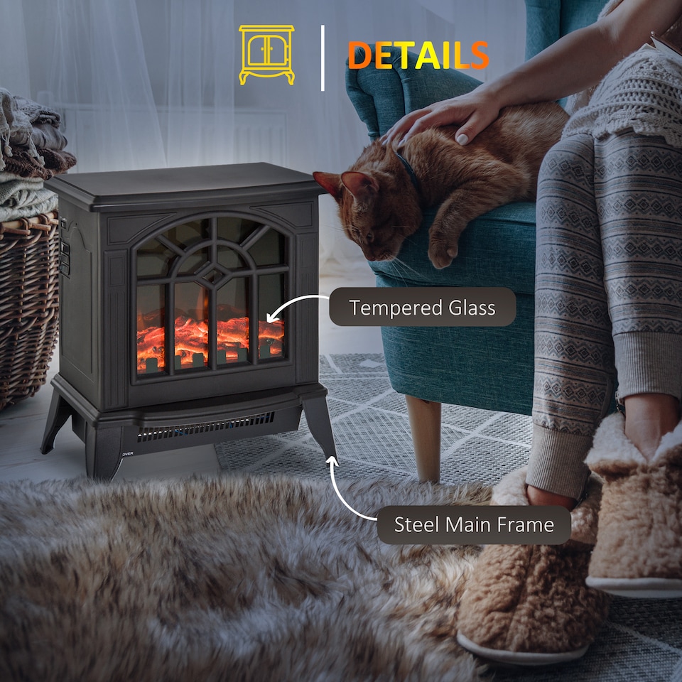 image 1 of HOMCOM Freestanding Electric Fireplace Heater w/ LED Flame 1000W/2000W Black