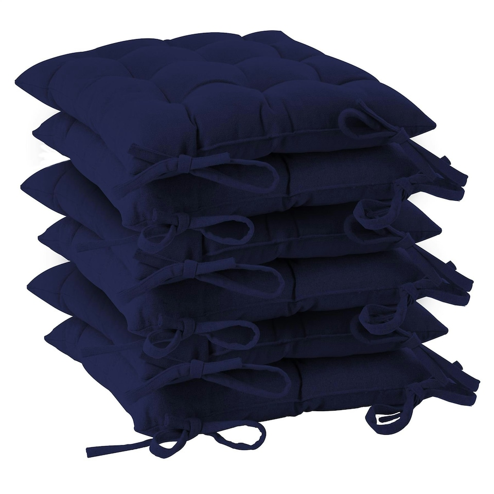 image 1 of Harbour Housewares Square Garden Chair Seat Cushions - Navy - Pack of 6 Blue