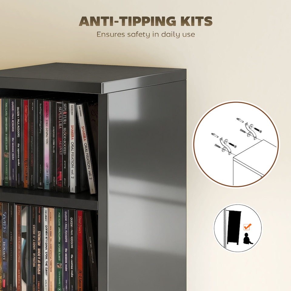 image 1 of HOMCOM Set of 2 CD Storage Units DVD Shelf with Adjustable Shelves | Black | High Gloss Black | 21W x 22.5D x 88.5H cm