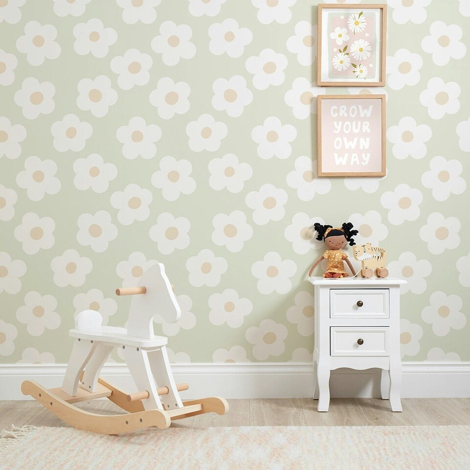 image 1 of Ditsy Daisy Wallpaper in Soft Green Multi