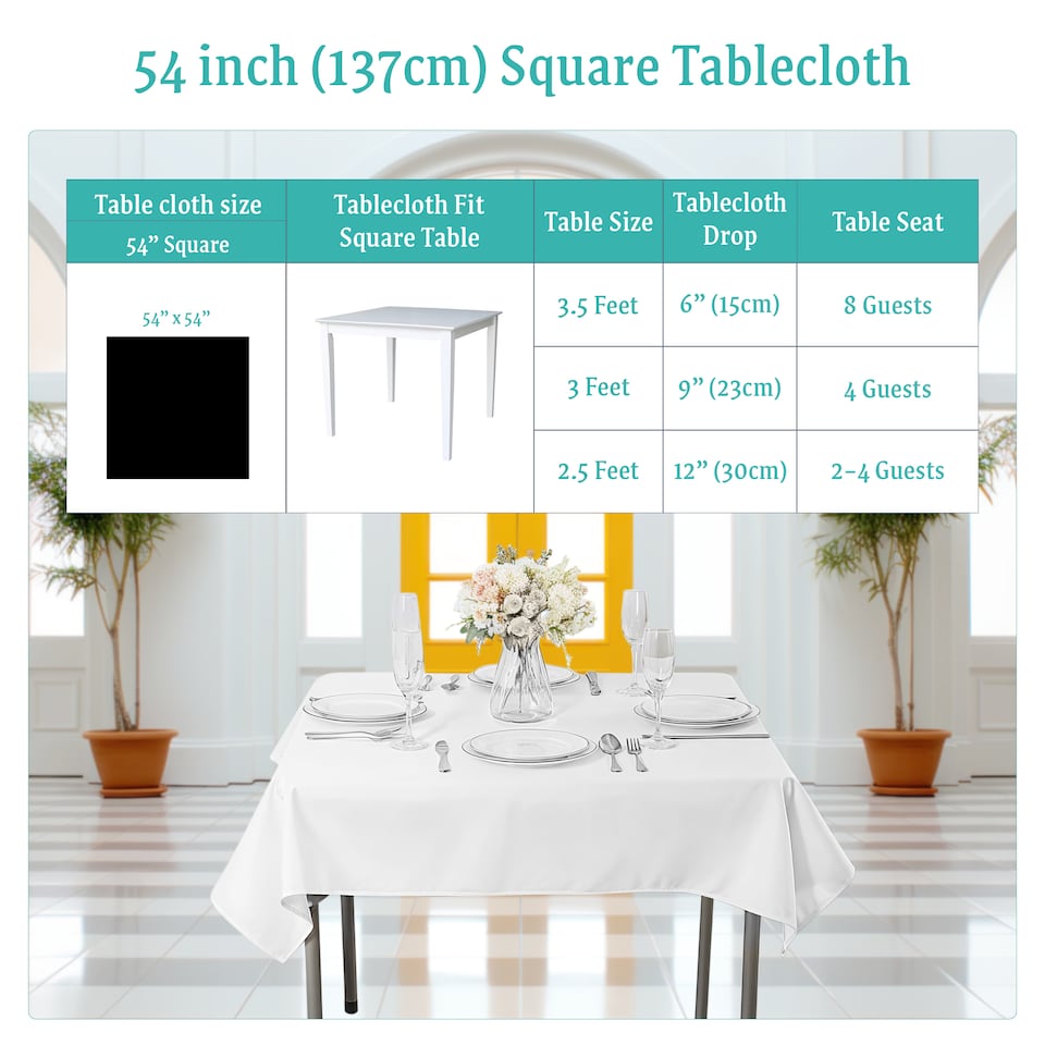 image 1 of Square Tablecloth Polyester, Premium Linen Table Cover - 54" x 54"
