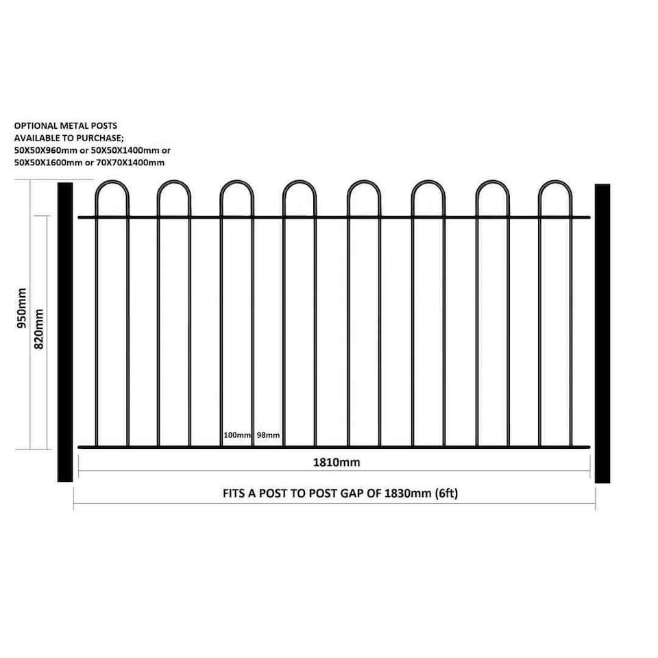 image 1 of Court Hoop Top Fence Panel - Solid Steel - FIts Gap of 1830 mm x 950 mm High - Electro Galvanised/Black Powder Coated | Black | 1