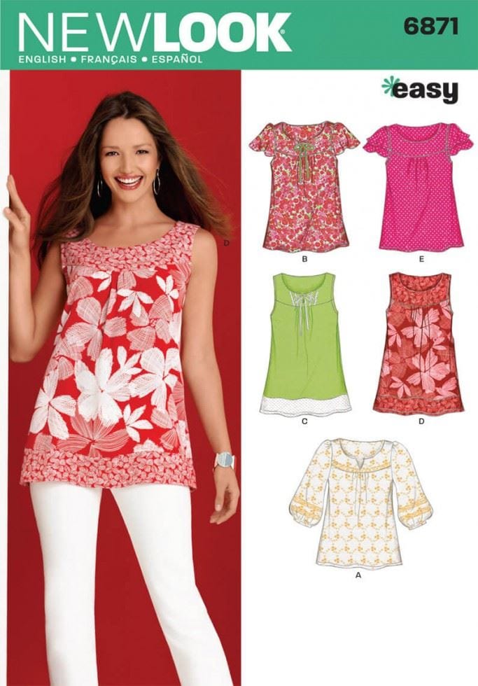 New Look 6871 Paper Sewing Pattern â Womenâs Top, UK Sizes 10â12â14â16â18â20â22, Easy