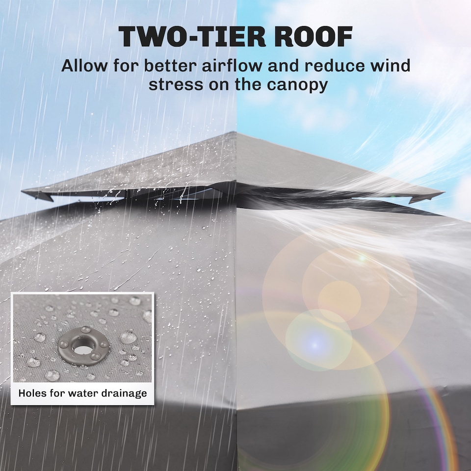 image 1 of Outsunny 3(m) 2 Tier Garden Gazebo Top Cover Replacement Canopy Roof Light Grey | Grey
