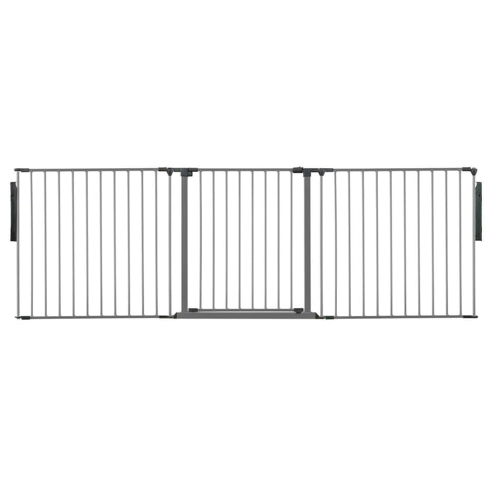 image 1 of Safetots Premium Multi Panel Room Divider, up to 226cm Wide, Grey, 70cm Tall, Multi Panel Flexible Room Barrier, Room Divider with Door for Baby Grey