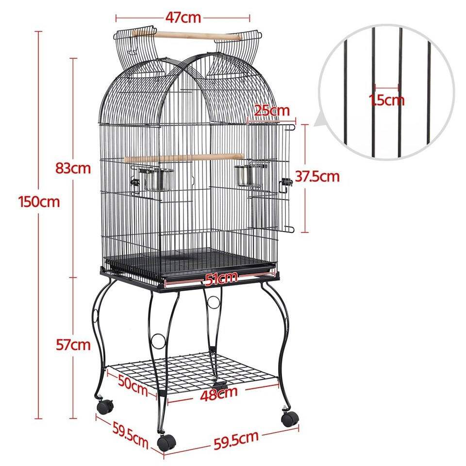 image 1 of Yaheetech 150 cm Open Top Metal Bird Cage with Rolling Stand Black